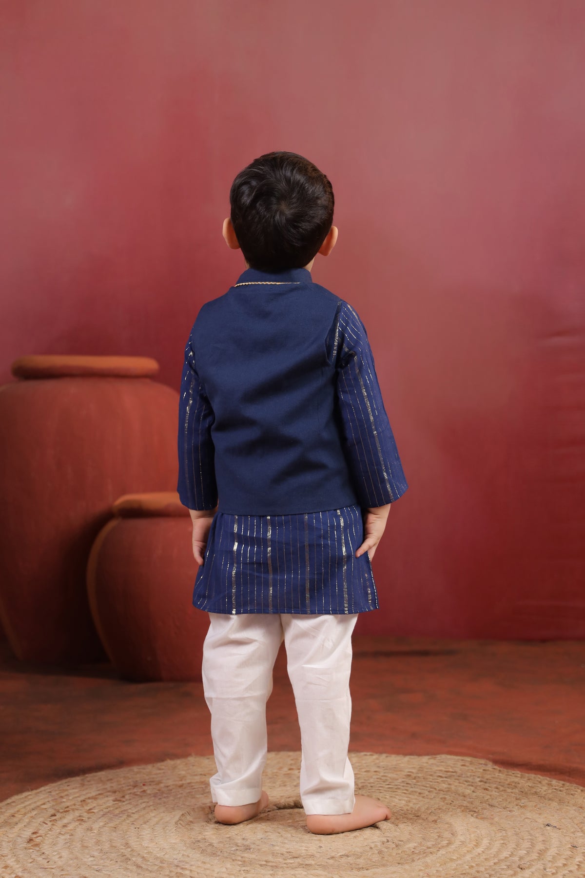 Boy 3 Pc Royal Zardozi Bundy Set - Navy Blue