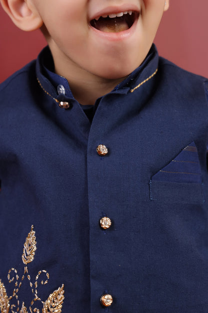 Boy 3 Pc Royal Zardozi Bundy Set - Navy Blue