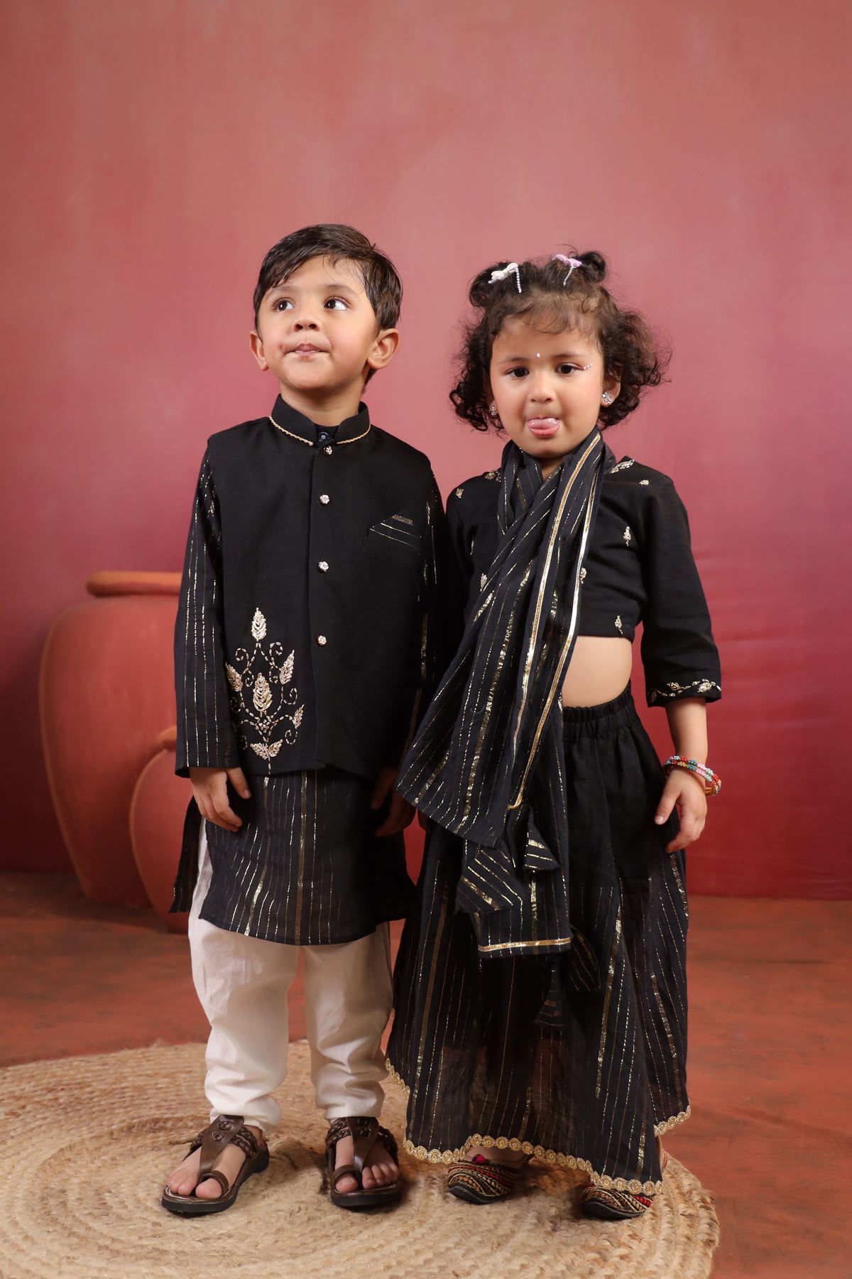 Boy 3 Pc Royal Zardozi Bundy Set - Black