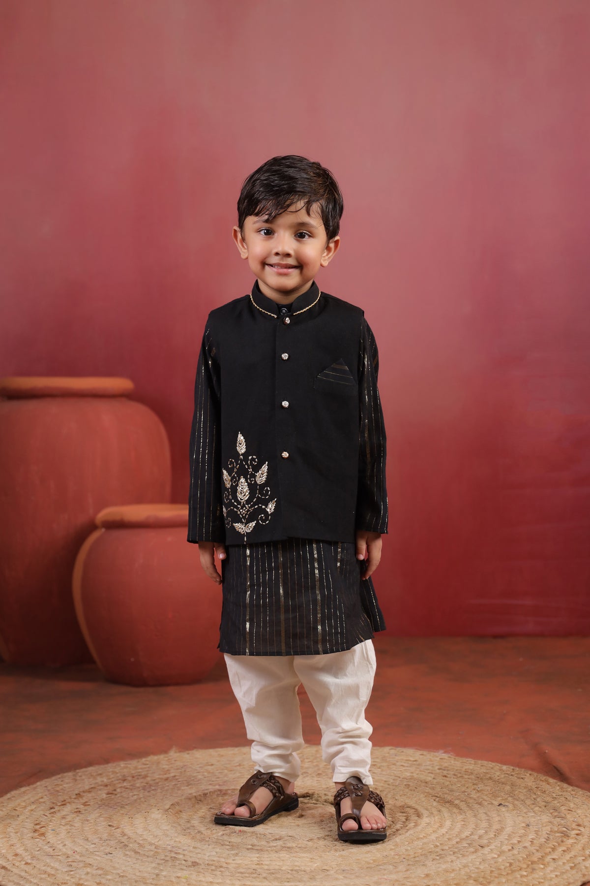 Boy 3 Pc Royal Zardozi Bundy Set - Black