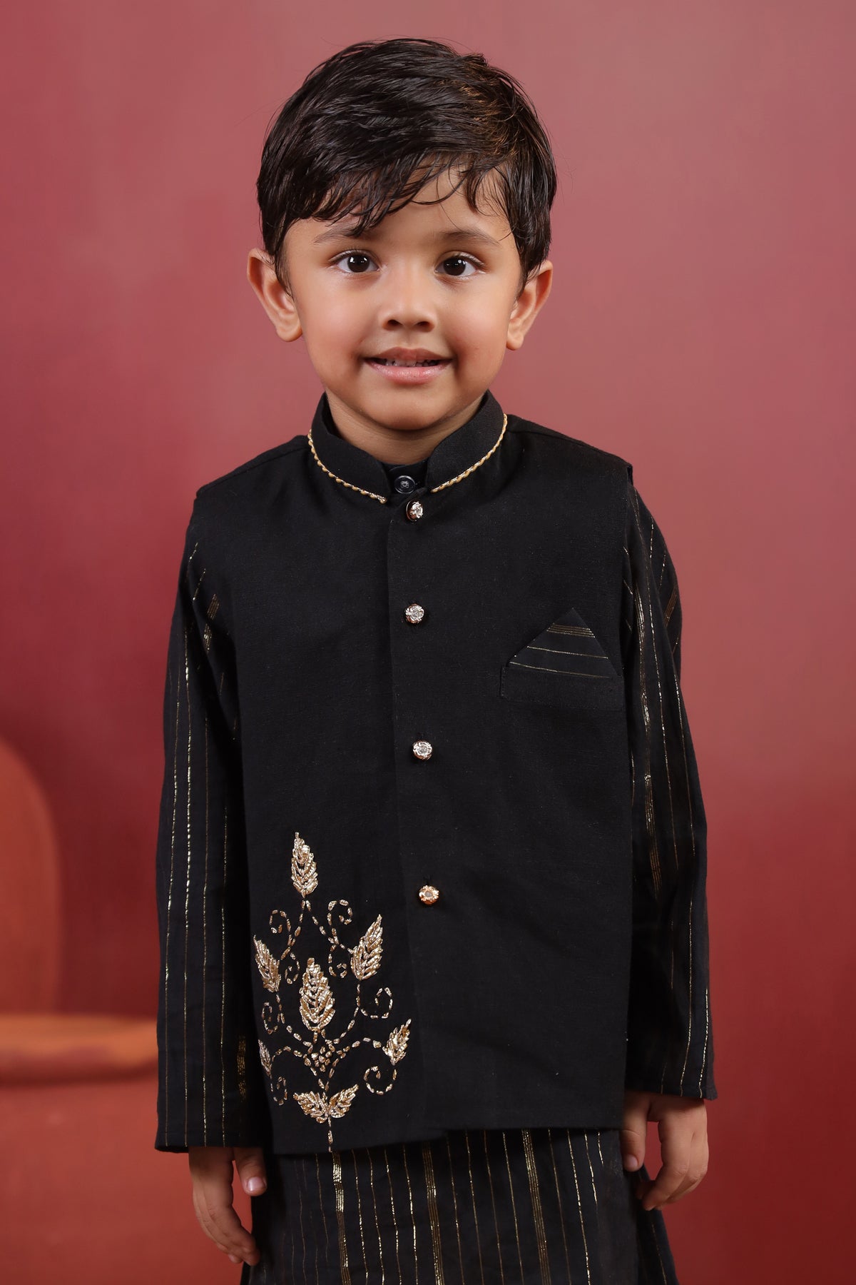 Boy 3 Pc Royal Zardozi Bundy Set - Black