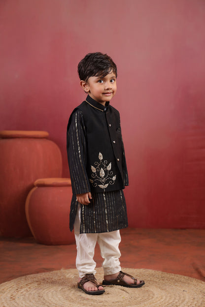 Boy 3 Pc Royal Zardozi Bundy Set - Black