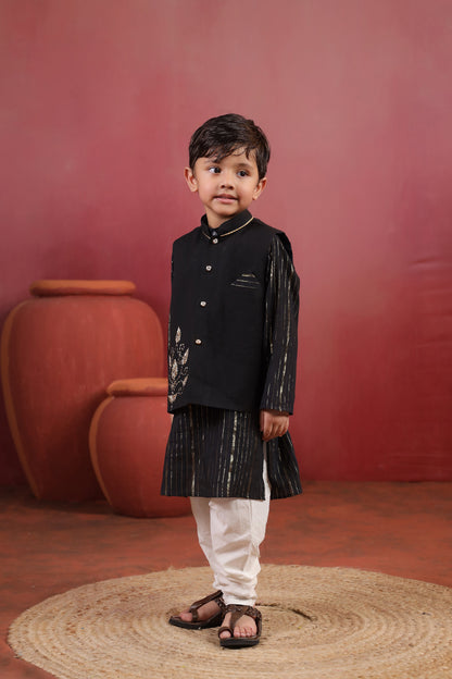 Boy 3 Pc Royal Zardozi Bundy Set - Black