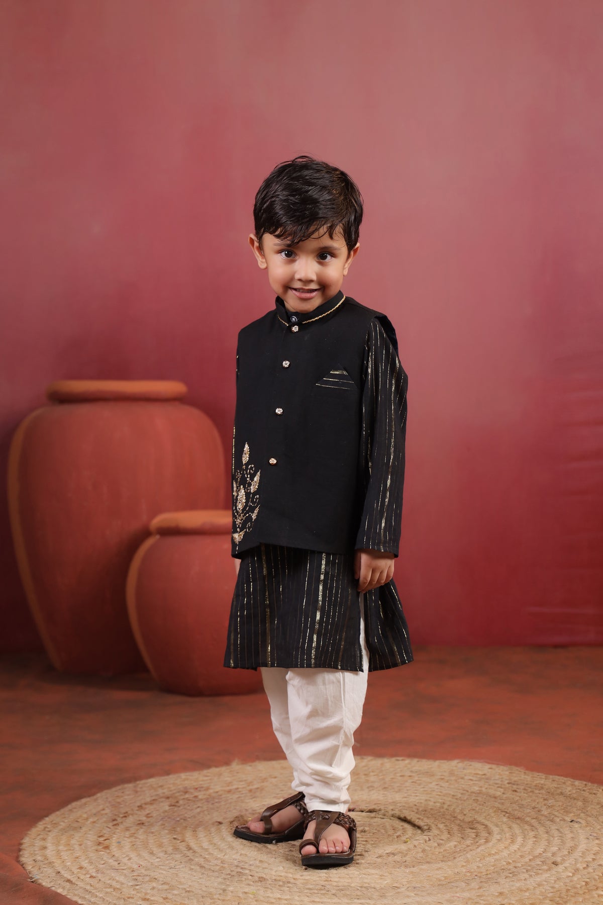 Boy 3 Pc Royal Zardozi Bundy Set - Black