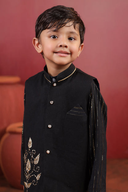 Boy 3 Pc Royal Zardozi Bundy Set - Black