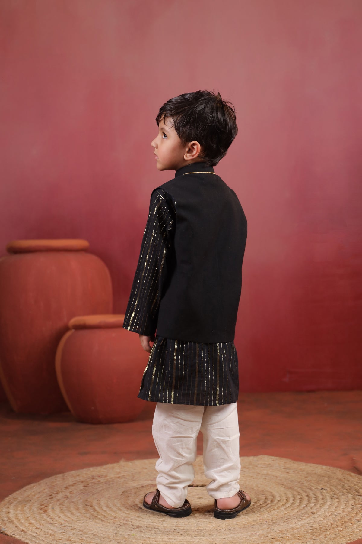 Boy 3 Pc Royal Zardozi Bundy Set - Black