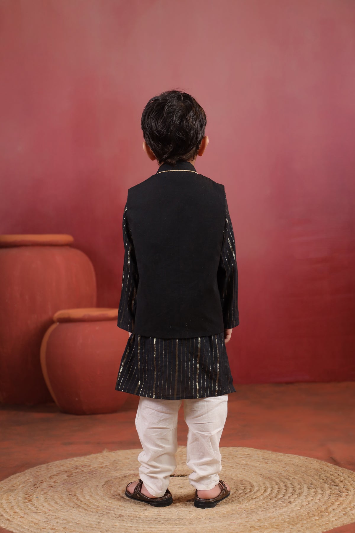Boy 3 Pc Royal Zardozi Bundy Set - Black