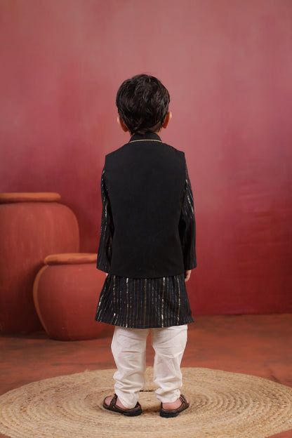 Boy 3 Pc Royal Zardozi Bundy Set - Black