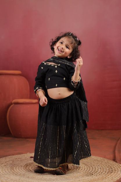 Girl Rani Embroidered Skirt Top Set - Black