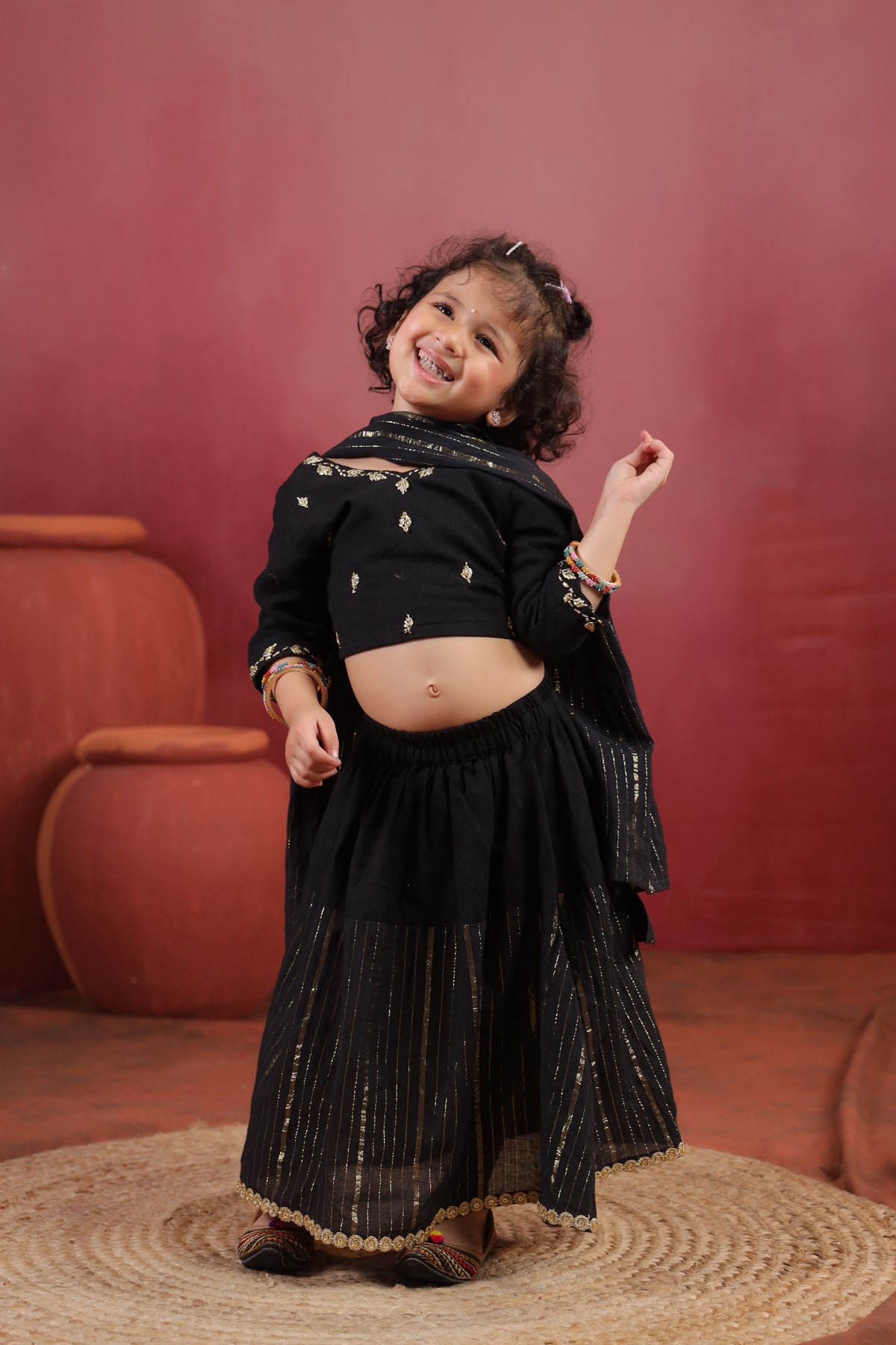 Girl Rani Embroidered Skirt Top Set - Black