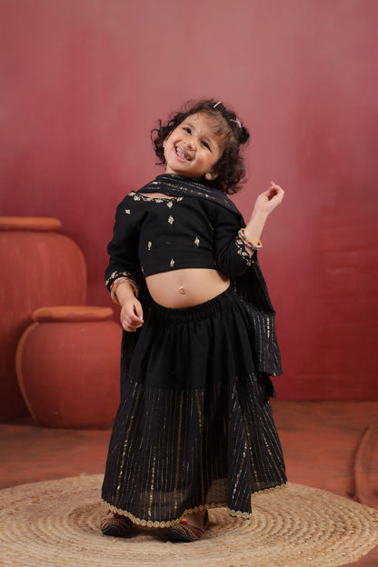 Girl Rani Embroidered Skirt Top Set - Black