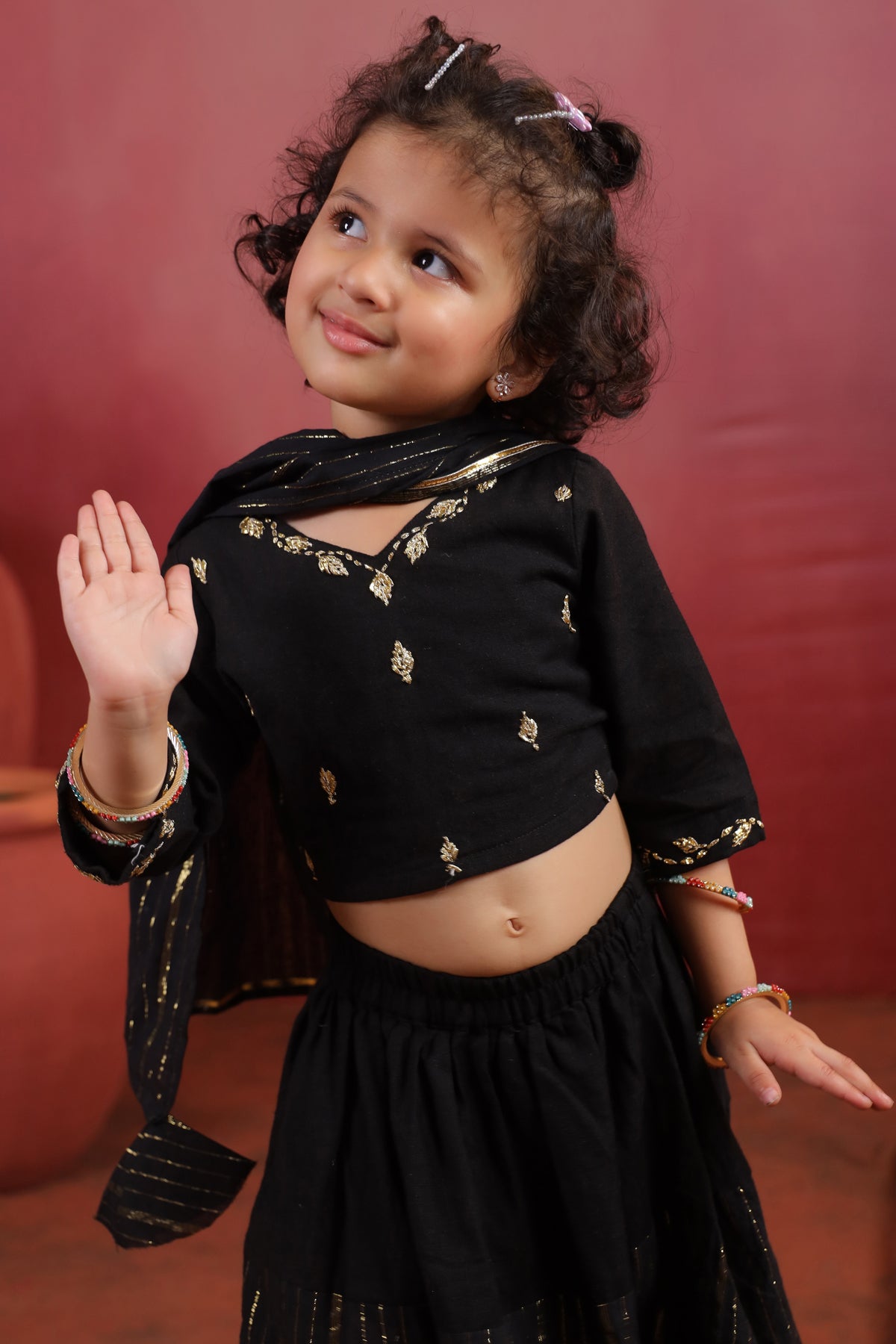 Girl Rani Embroidered Skirt Top Set - Black