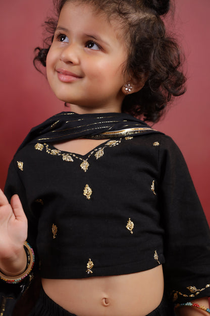 Girl Rani Embroidered Skirt Top Set - Black
