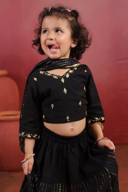 Girl Rani Embroidered Skirt Top Set - Black