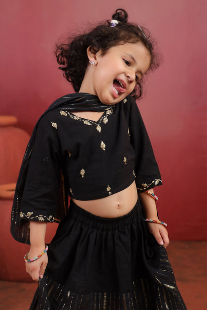Girl Rani Embroidered Skirt Top Set - Black