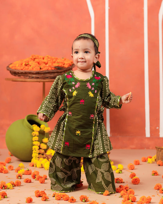 Radha Rani Kurta Sharara Set-Mehandi Green