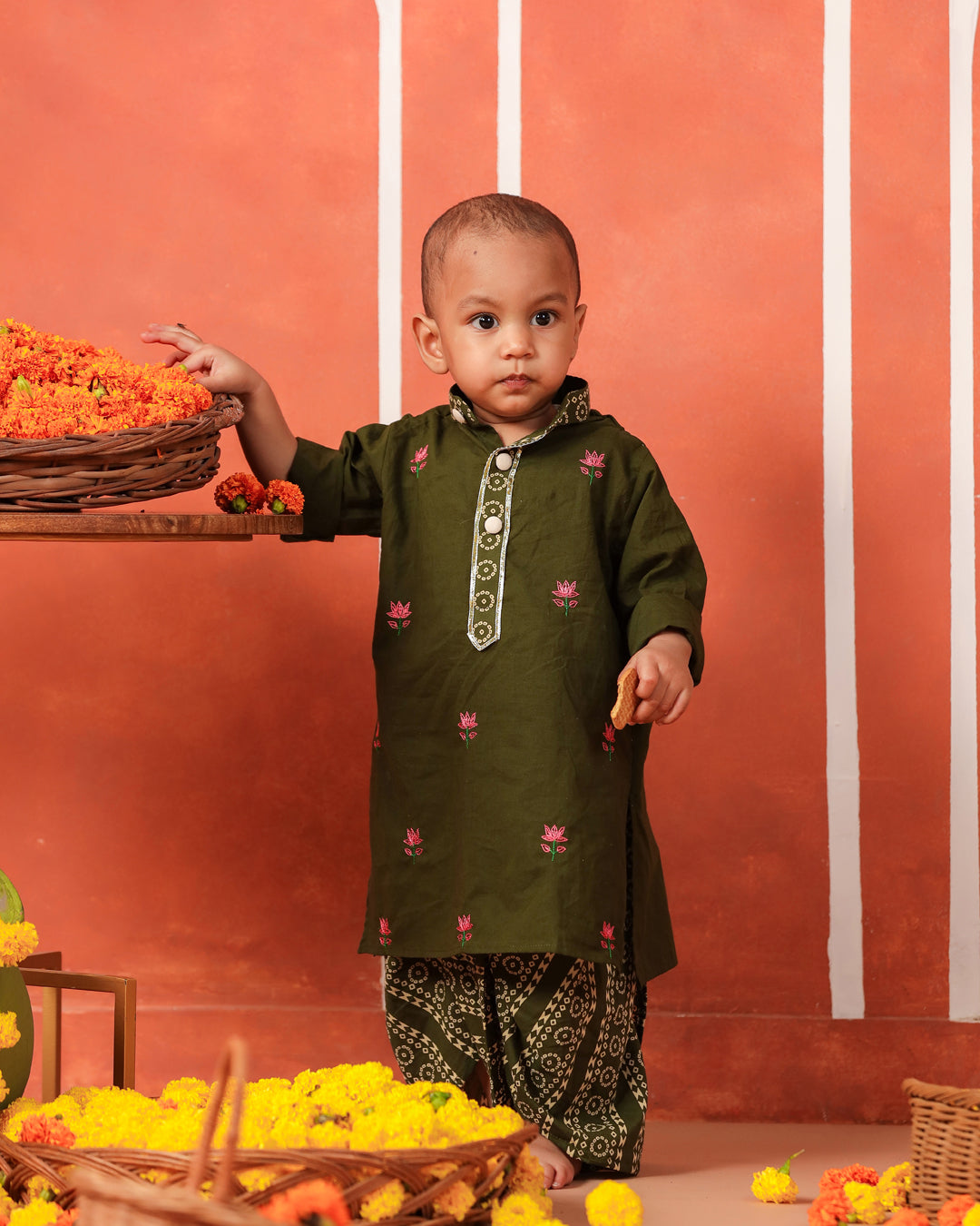 Rasleela Dhoti Kurta Dupatta Set - Mehandi Green