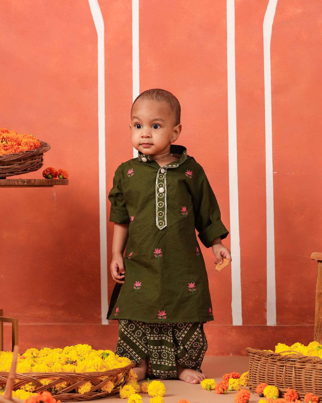 Rasleela Dhoti Kurta Dupatta Set - Mehandi Green
