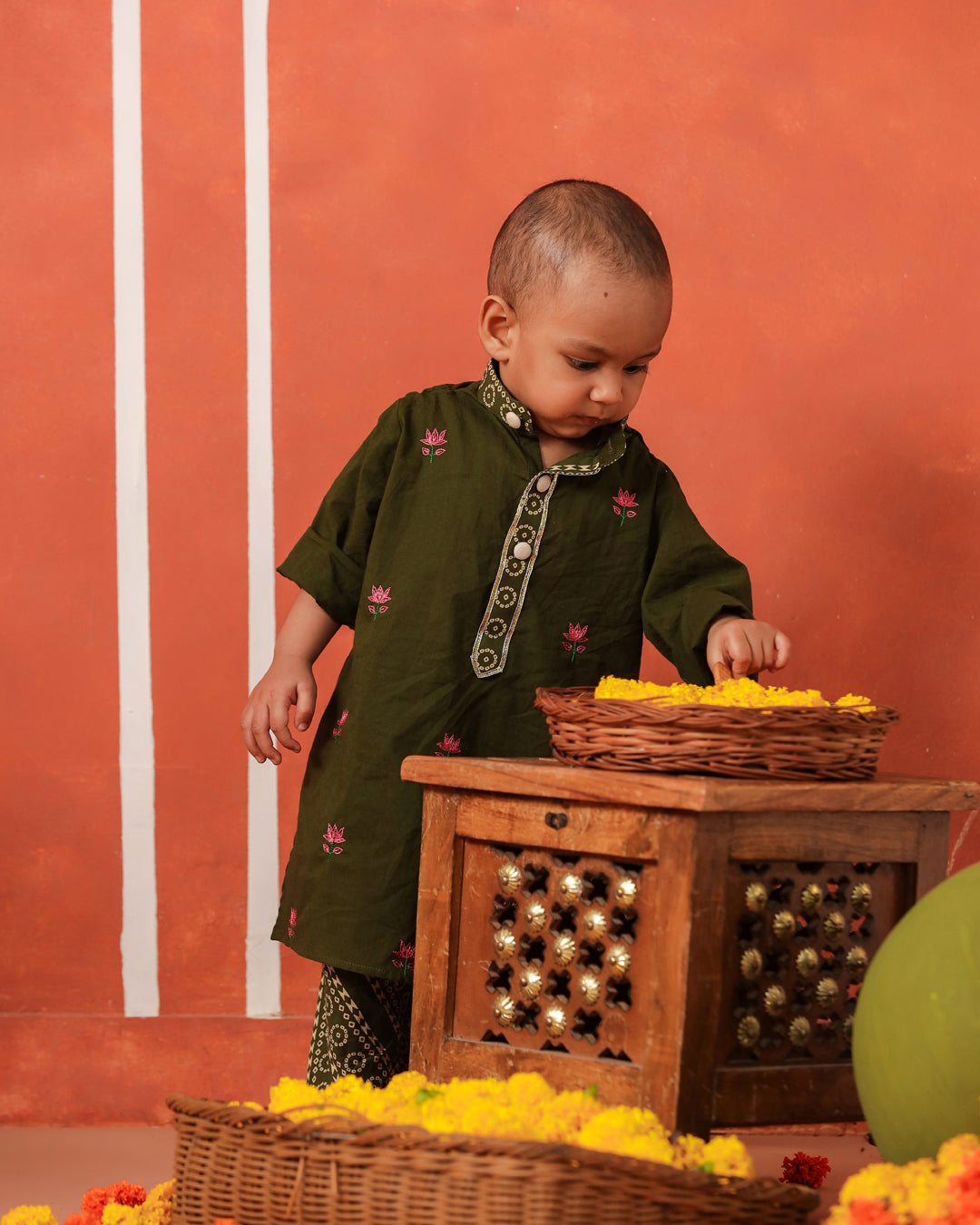 Rasleela Dhoti Kurta Dupatta Set - Mehandi Green
