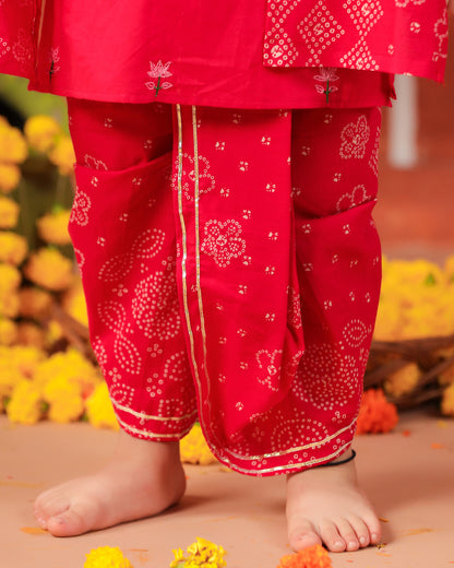 Rasleela Dhoti Kurta Dupatta Set - Rani Pink