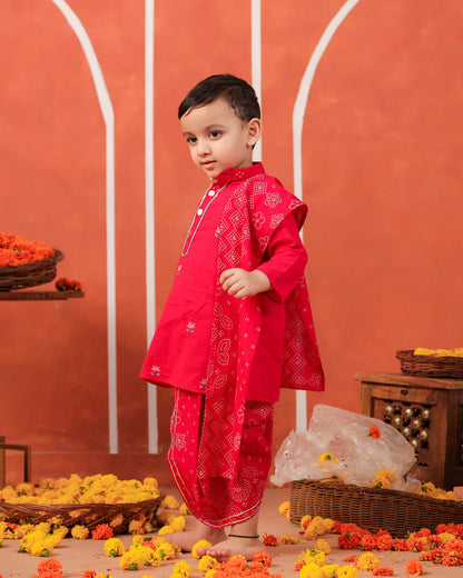Rasleela Dhoti Kurta Dupatta Set - Rani Pink