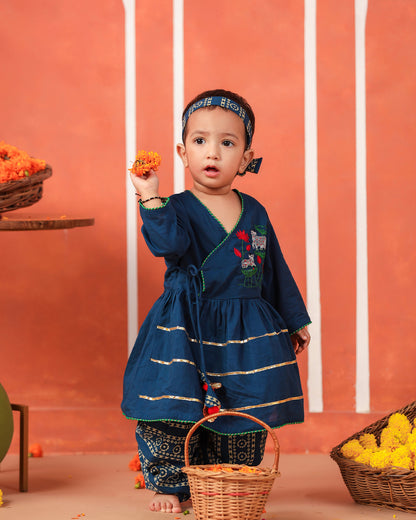 Radha Rani Peplum Kurta Dhoti Set- Teal Blue
