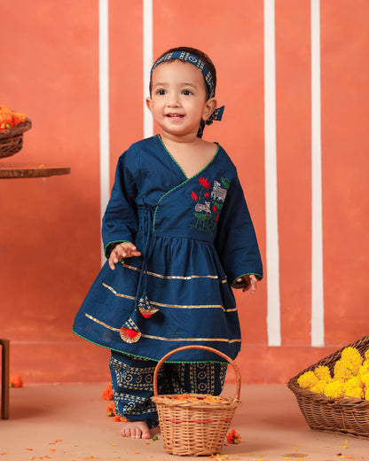 Radha Rani Peplum Kurta Dhoti Set- Teal Blue