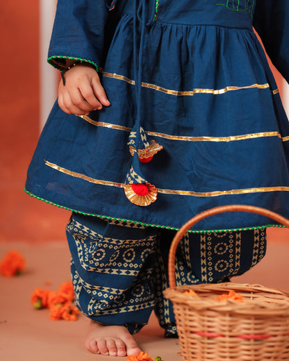 Radha Rani Peplum Kurta Dhoti Set- Teal Blue