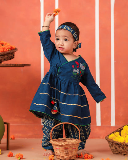 Radha Rani Peplum Kurta Dhoti Set- Teal Blue