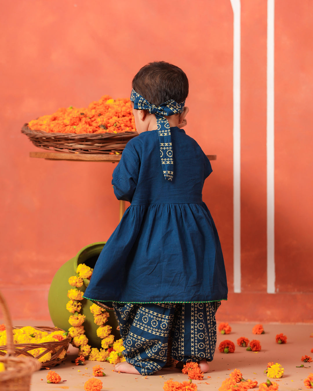 Radha Rani Peplum Kurta Dhoti Set- Teal Blue