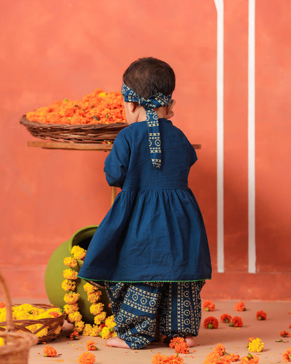 Radha Rani Peplum Kurta Dhoti Set- Teal Blue