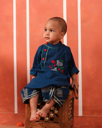 Vrindavan Dhoti Kurta Set - Teal Blue