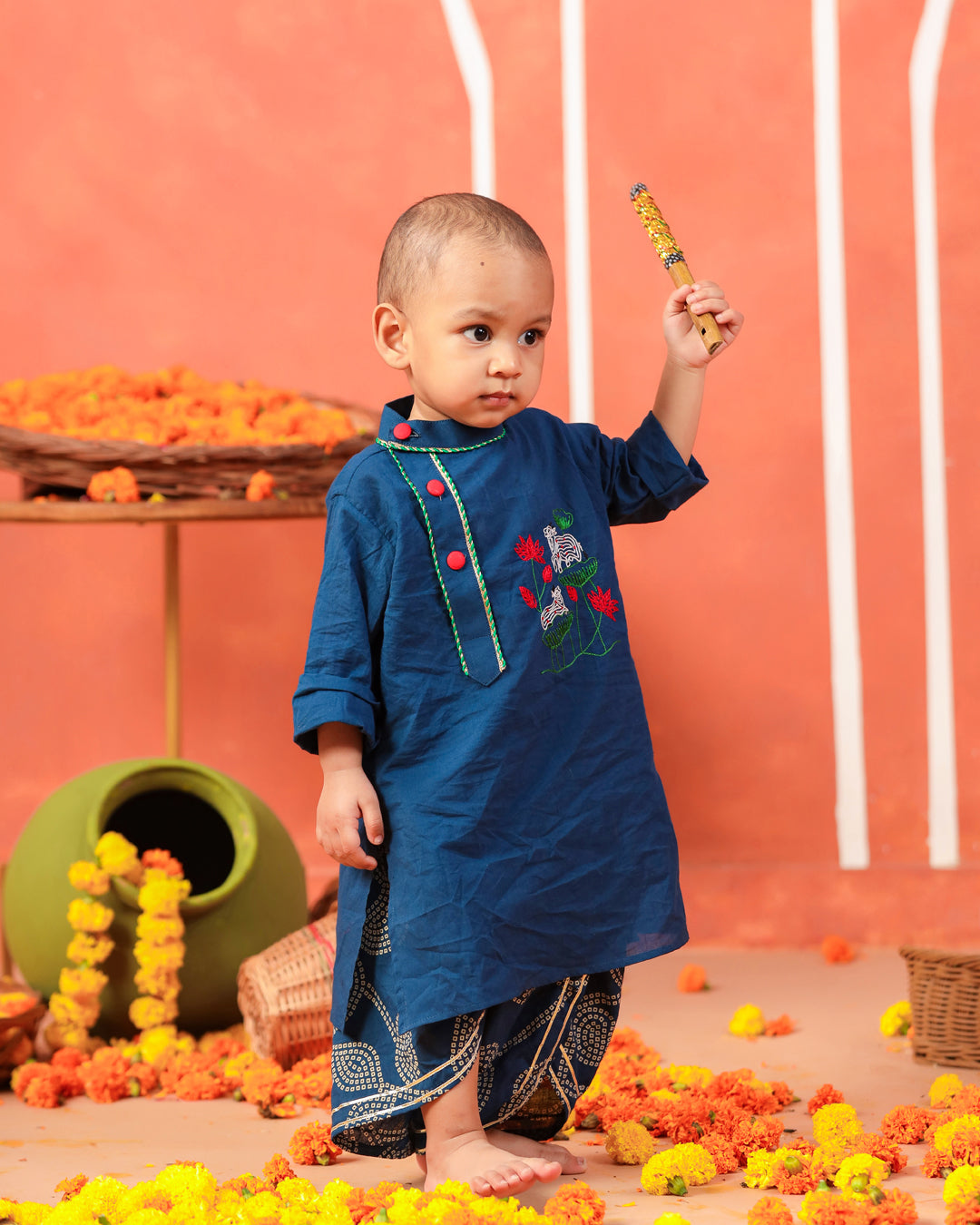 Vrindavan Dhoti Kurta Set - Teal Blue