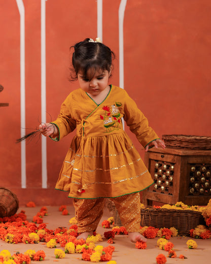 Radha Rani Peplum Kurta Dhoti Set- Mustard Yellow