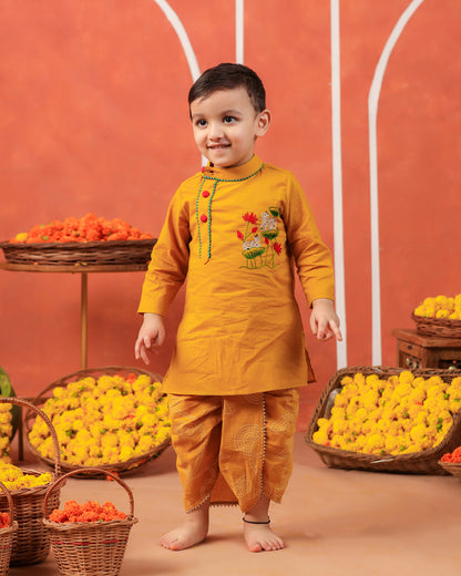 Vrindavan Dhoti Kurta Set - Mustard Yellow