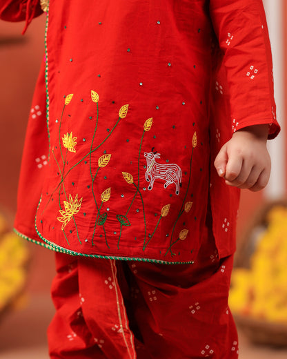 Bansi Angarkha Dhoti Kurta Set -Rusty Orange