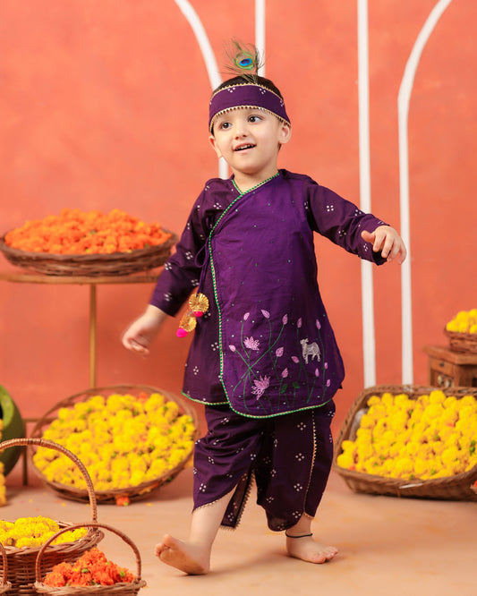 Bansi Angarkha Dhoti Kurta Set -Purple