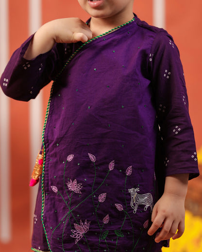 Bansi Angarkha Dhoti Kurta Set -Purple