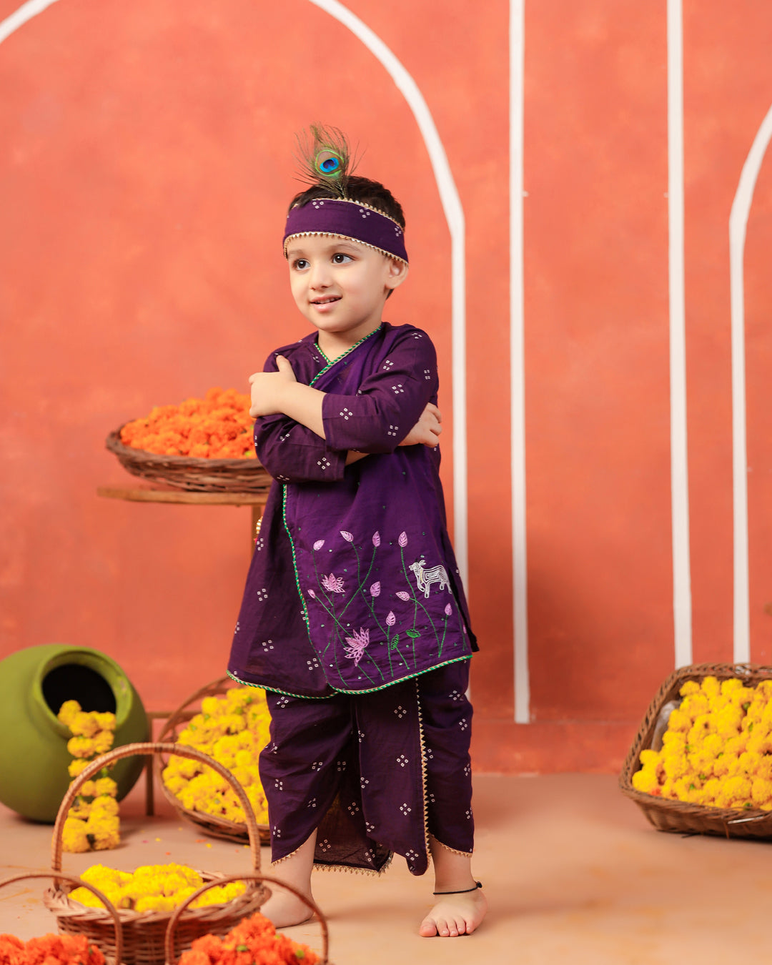Bansi Angarkha Dhoti Kurta Set -Purple