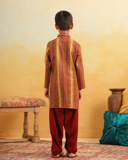 Boy Dhola Maru Kurta Set - Mustard Yellow