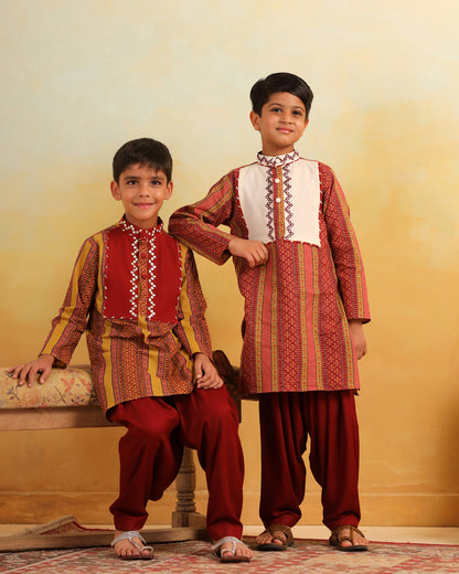 Boy Dhola Maru Kurta Set - Mustard Yellow