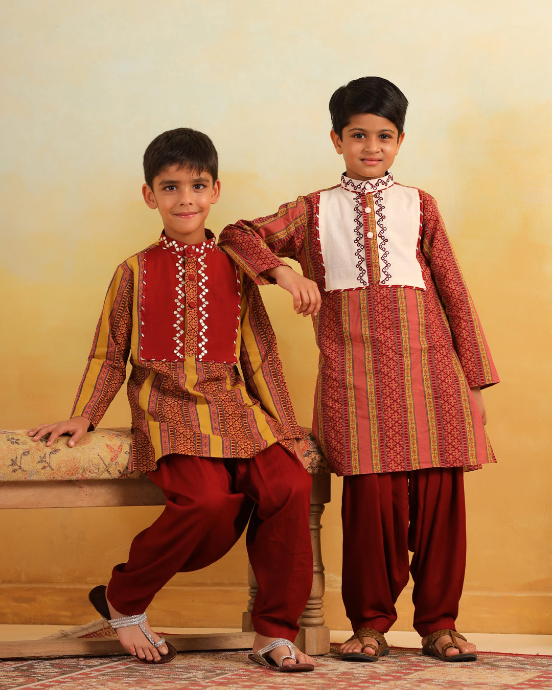 Boy Dhola Maru Kurta Set - Peachish pink