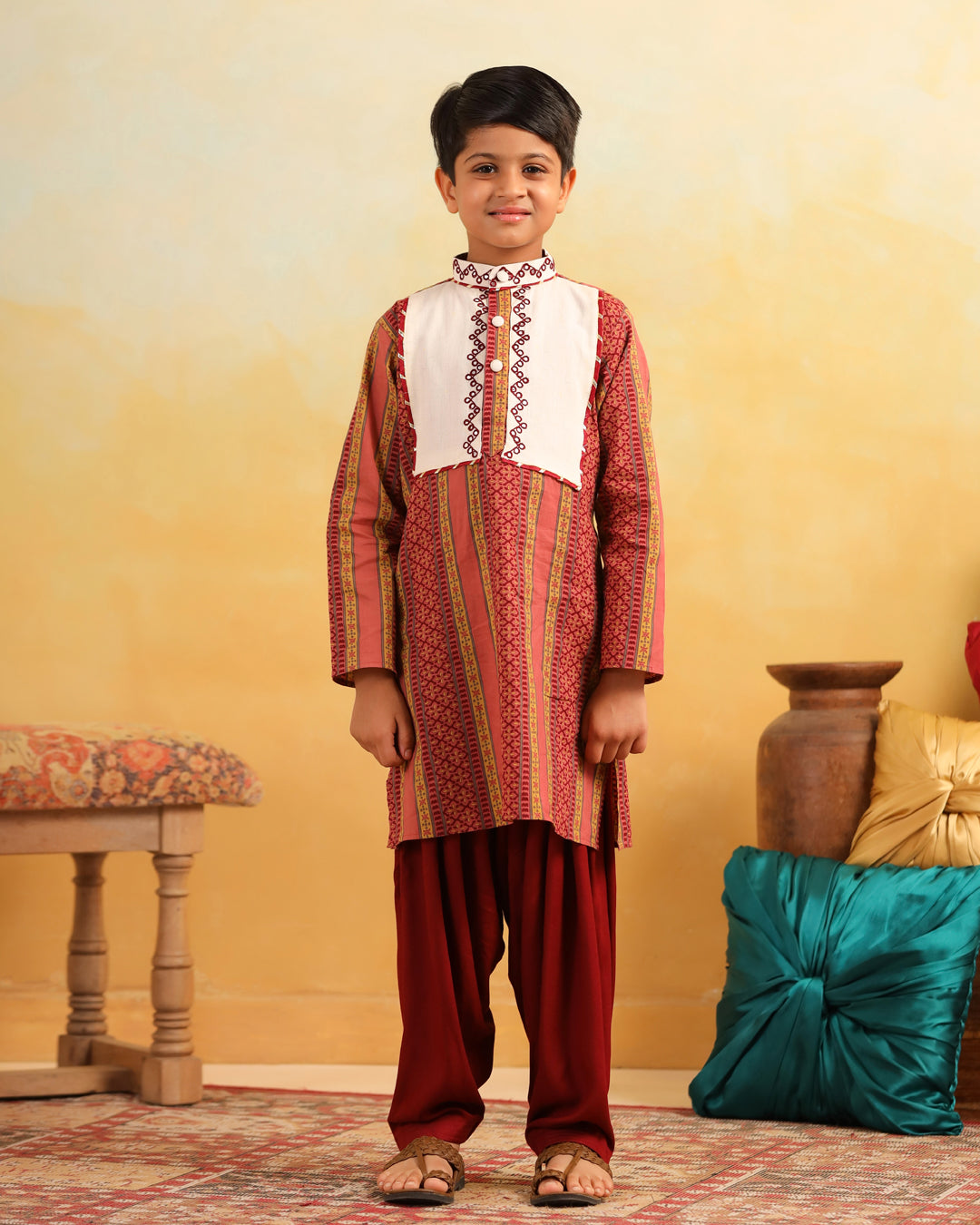 Boy Dhola Maru Kurta Set - Peachish pink