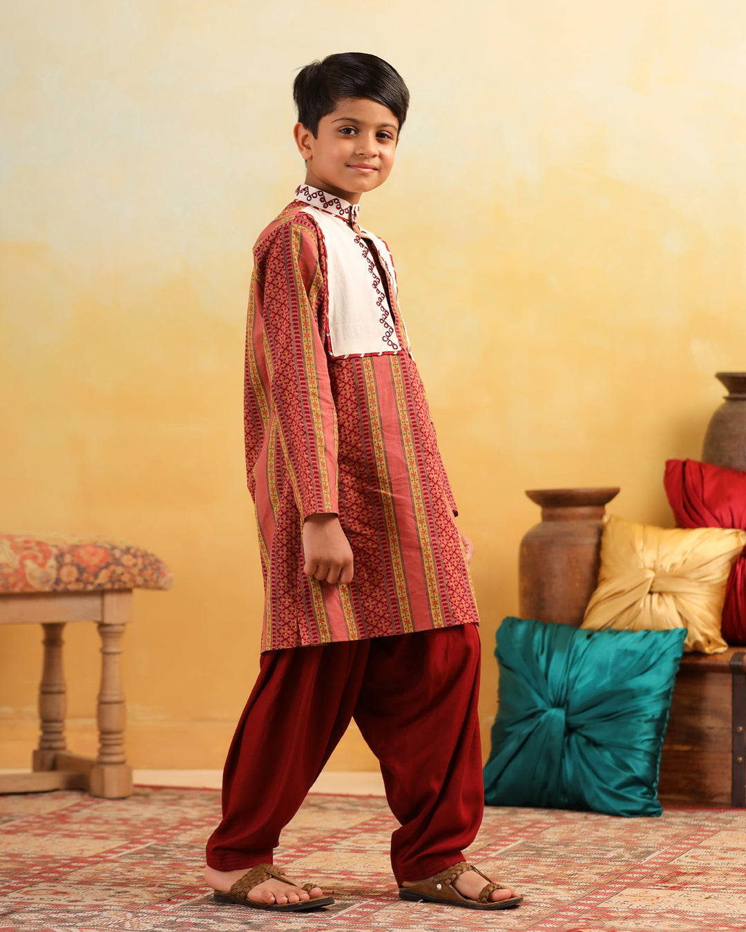 Boy Dhola Maru Kurta Set - Peachish pink