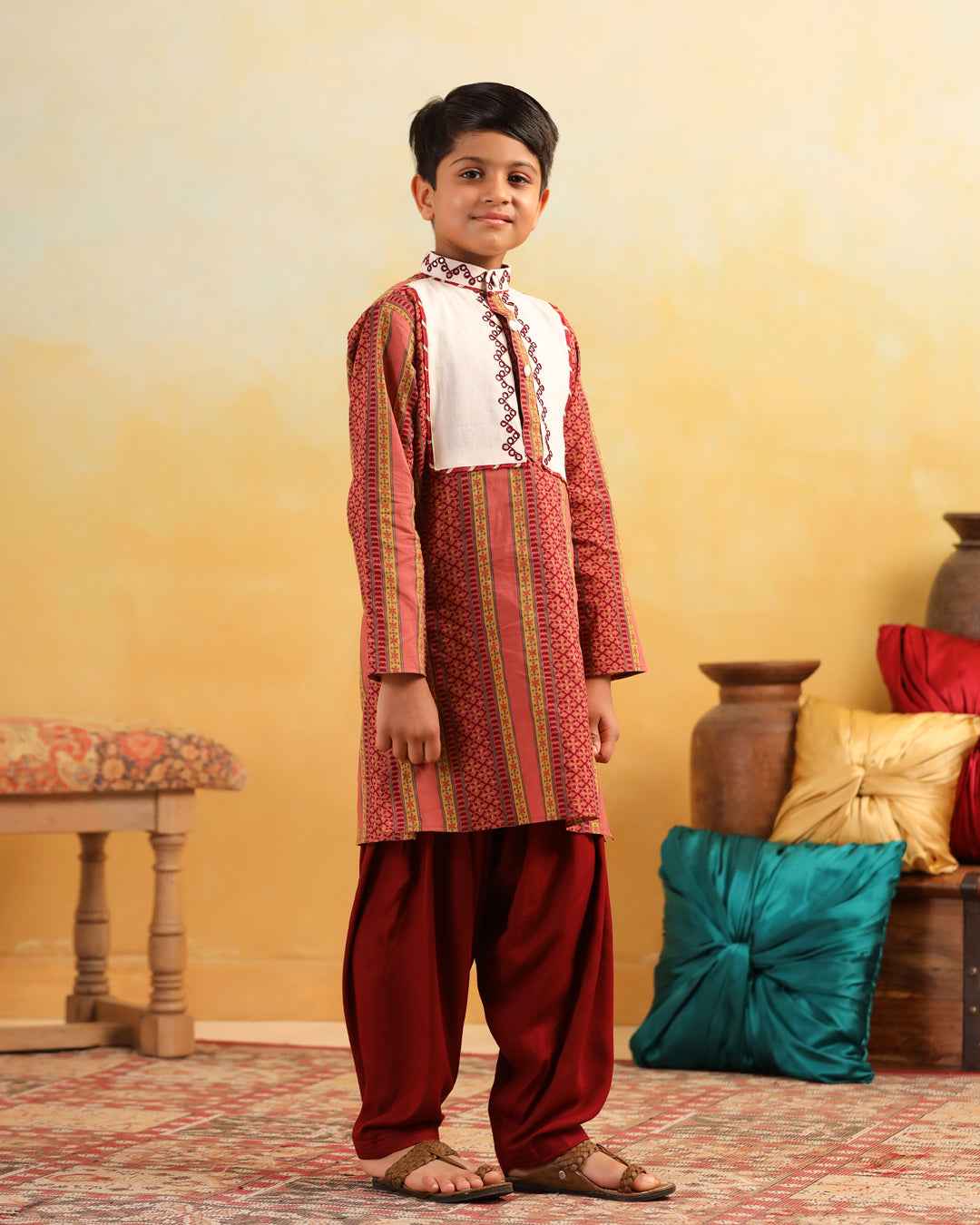Boy Dhola Maru Kurta Set - Peachish pink