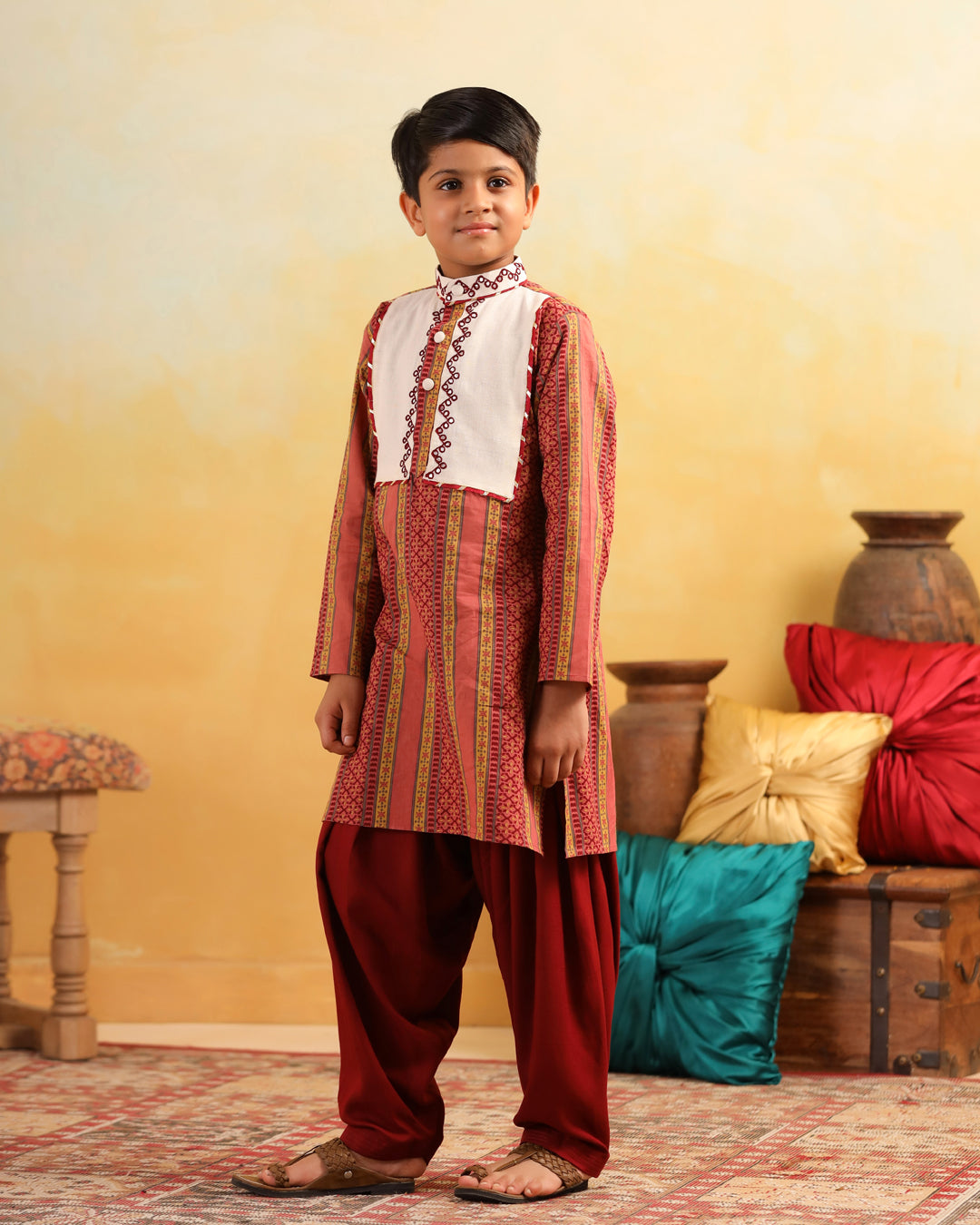 Boy Dhola Maru Kurta Set - Peachish pink