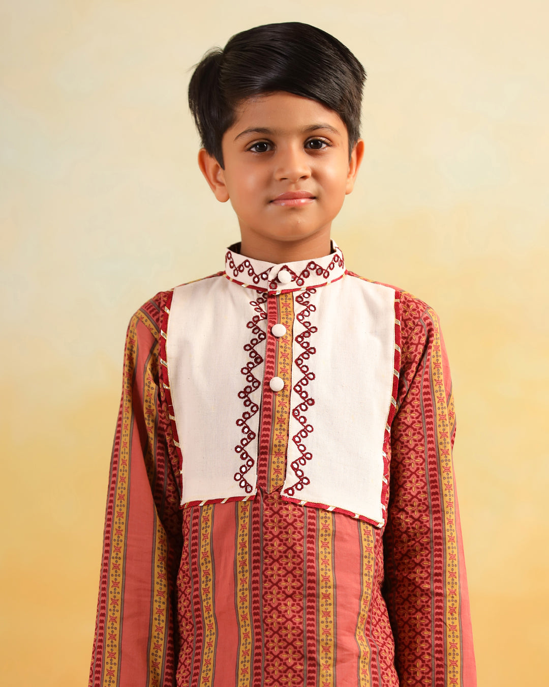 Boy Dhola Maru Kurta Set - Peachish pink