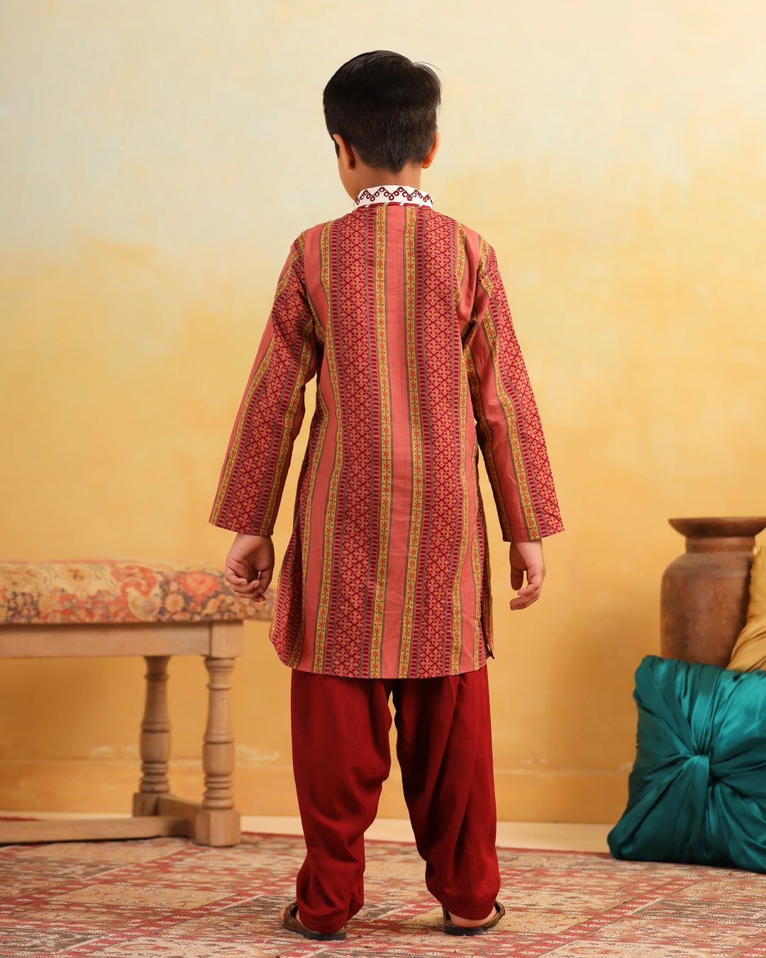 Boy Dhola Maru Kurta Set - Peachish pink
