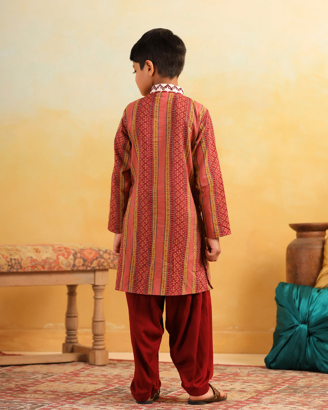Boy Dhola Maru Kurta Set - Peachish pink
