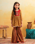 Girl Dhola Maru Print Sharara Set - Mustard Yellow